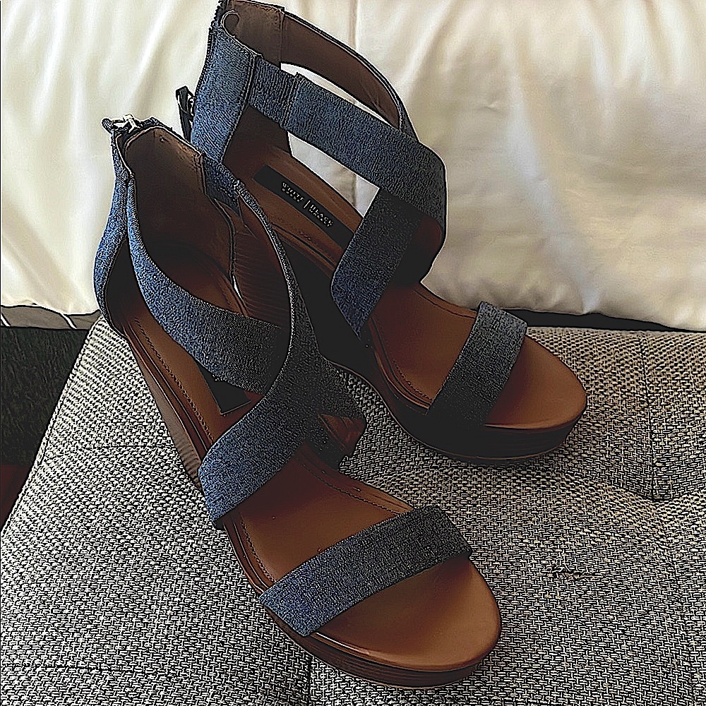 Women's Denim Strappy Wedge Sandals